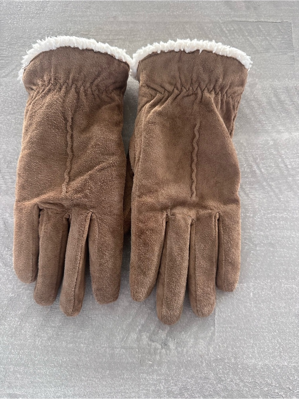 Brown Suede Leather Shearling Glove Size Large
